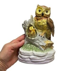 Vintage Owl and owlet ceramic figurine Made in Taiwan